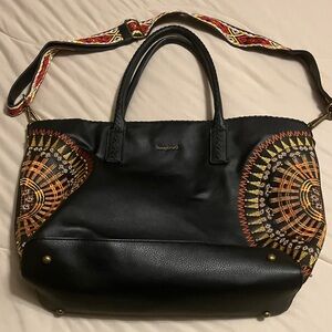Desigual Black Tote with Vibrant Patterns